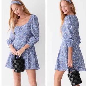 J.Crew Bourton Blooms Sweetheart Smocked Mini Dress Blue & Pink floral Print nwt